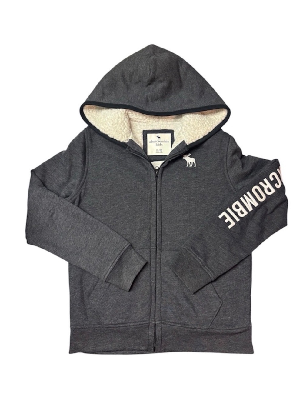 abercrombie kids Charcoal Gray Sherpa-Lined Zip Hoodie
